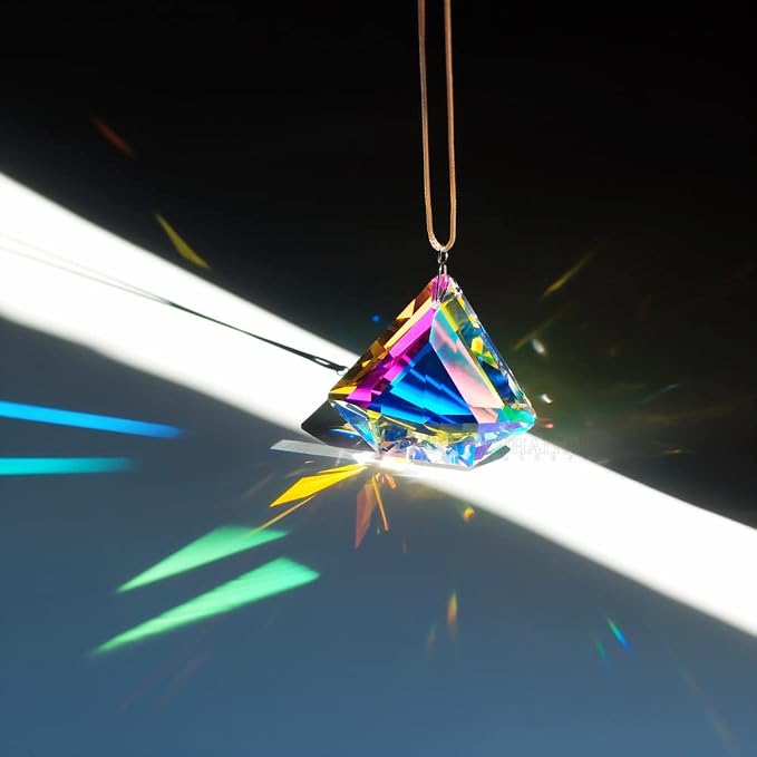 2PCS Diamond Crystal Suncatcher Prisms for Windows(Diamond ABColor) | AB Color, Transparent, K9 Glass, Rainbow Maker, with Hooks & Cord