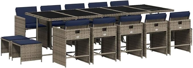 15 Piece Garden Dining Set, Patio Rattan Furniture with Cushions, Space Saving Cube Table and Chairs for Backyard Deck