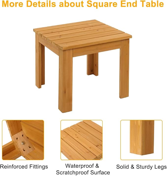 Outvita Outdoor Side Table, 18x18 Inch Square Wooden Coffee Table, Patio End Table with Natural Finish for Garden, Patio, Deck, Backyard, Porch