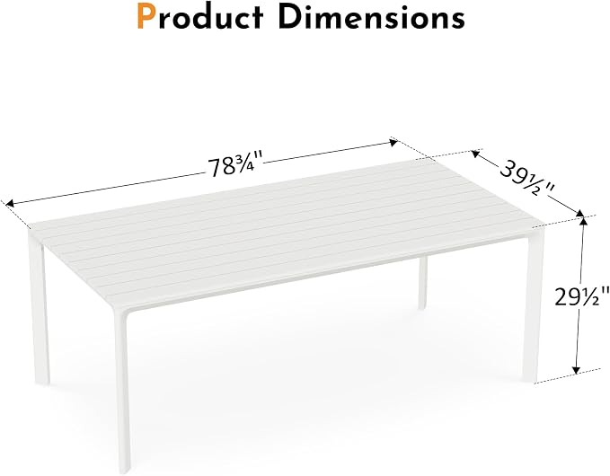 Modern Shade Cavo 79" All-Aluminum Outdoor Patio Dining Table, Minimalist Aluminum Patio Table with Elegant Easy-Clean Surface, Weather-Resistant Outdoor Dining Table for Garden, Indoor, White