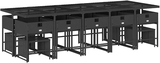 14-Seater Garden Dining Set, Rectangular PE Rattan Outdoor Patio Furniture with Powder-Coated Steel Frame, Black and Cream