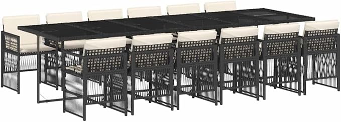 13 Piece Patio Dining Set with Cushions, Foldable PE Rattan Garden Table and 12 Chairs, Space-Saving Cube Outdoor Furniture, Black
