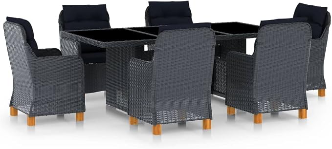 7 Piece Patio Dining Set with Cushions Poly Rattan,Outdoor Dining Set,Garden Dining Set,Terrace Tables and Chairs,Lounge Seat,Garden Furniture,for Homes,Offices,Living Room,Cafes,Dark Gray