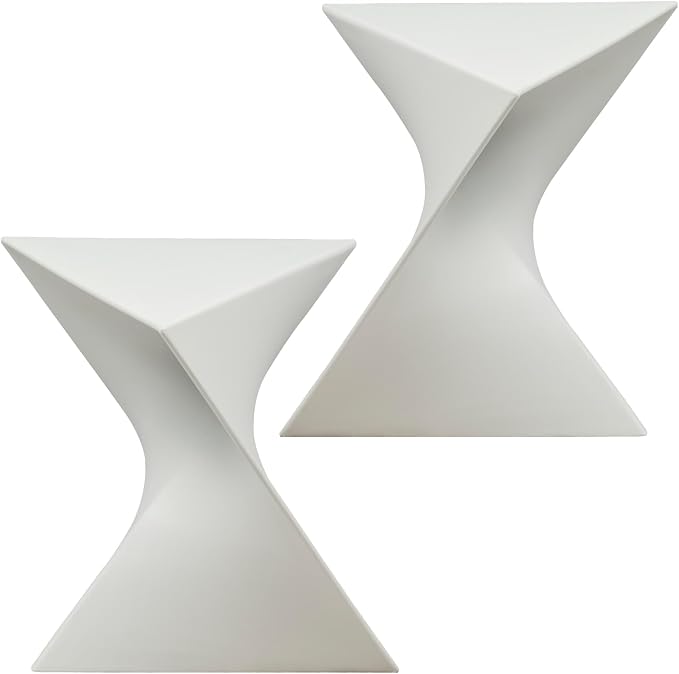 LeisureMod 15.75" Triangular Side Table, Stackable Plastic Accent End Table for Indoor & Outdoor Use, Weather-Resistant Modern Patio & Living Room Table, Set of 2, White