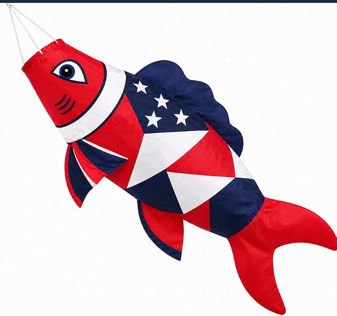 9KM DWLIFE Fish Windsock, 40" American Flag Windsock for Outside Garden Yard Decor