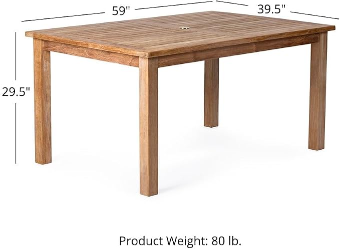 TITAN GREAT OUTDOORS Ash & Ember Sandhill Grade A Teak Dining Table, 59" Outdoor Patio Wood Table, Premium Joinery, Hand-Sanded Craftsmanship, Solid Brass Hardware, Fits Standard Patio Umbrellas