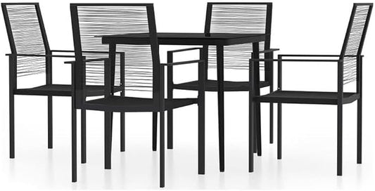 Afuera Living 5-Piece Modern Patio Dining Set, Powder-Coated Steel, Glass, PVC Hollow Rattan, Black Finish, Square Table and 4 Chairs, Water-Resistant, Comfortable Seating, Outdoor Garden or Terrace