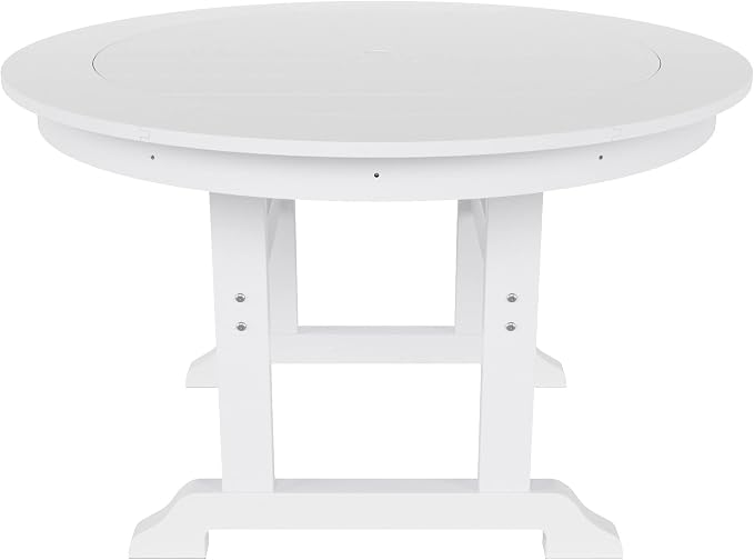 WestinTrends Malibu Patio Dining Table, All Weather Poly Lumber Adirondack 47" Trestle Round Outdoor Table with Umbrella Hole, White