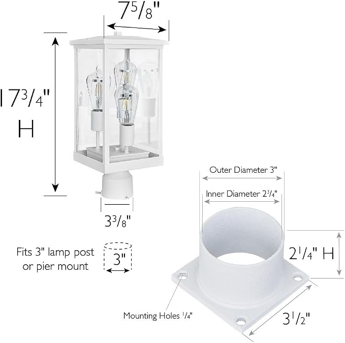 Design House Mayfield Outdoor Post Top Light with 3-Inch Pier Base Mount Fitter, White, 590281 | Post Mount, Contemporary/Modern, Aluminum, 2-Piece, Lighting, 590281