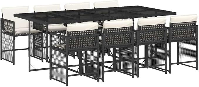 9 Piece Garden Dining Set, Outdoor Patio Furniture Set with 86.6" Large Rectangular Table and 8 High Back Foldable Poly Rattan Chairs for Backyard, Deck and Porch, Black
