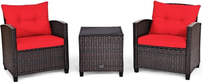 3PCS Patio Rattan Furniture Set Cushioned Conversation Sofa Coffee Table for Your Outdoor Space(Black)