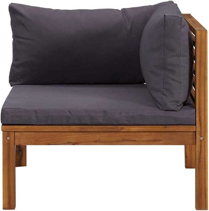 Sectional Corner Sofa with Dark Gray Cushions, Solid Acacia Wood Single Corner Sofa Chair, Outdoor Conversation Set Sectional Sofa Chair for Porch, Deck, Backyard,-425