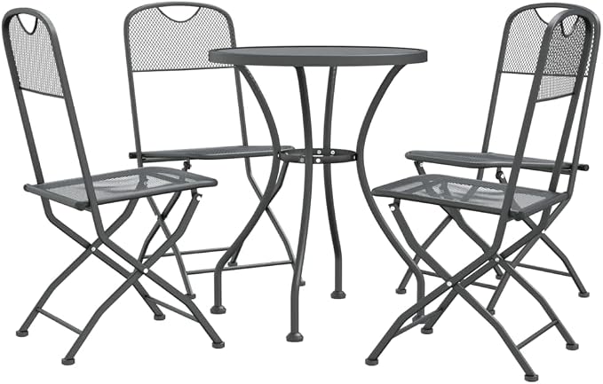 5 Piece Patio Dining Set Expanded Metal Mesh Anthracite | Folding Chairs, E-Coating Finish, Weather-Proof, Space Saving, Outdoor Use