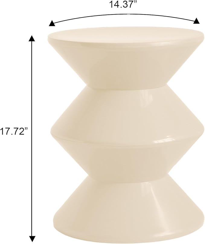 LeisureMod Aura Collection Modern Round Side Table - Ivory ABS Plastic Double-Hourglass Pedestal - No Assembly Weatherproof Accent Furniture for Living Room, Patio & Outdoor Decor