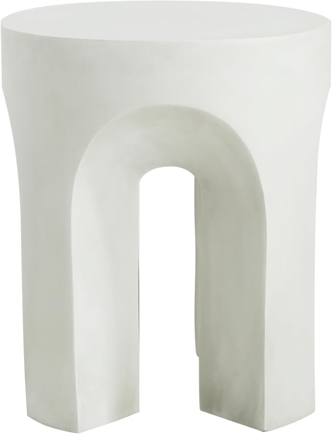 Outdoor Side Table 18" U-Shape Shape Concrete Side Table, Patio Tables for Outside Decorative Garden Stools, No Assembly Accent Table for Patio Porch Living Room, White