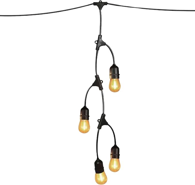 Feit Electric 12ft LED Outdoor Fence String Lights, 10 Sockets, 12pc. S14 LED Bulbs Included, E26 Base, 10 Watts, 2200K, Amber, SLM12-10/FIL