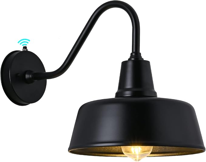Gooseneck Barn Light, 11inch Dusk to Dawn Black Outdoor Wall Sconce | Weatherproof Steel Exterior Large Lighting Fixture, E26 Base, Easy DIY Install for Porch, Garage, Barn, Farmhouse(1 PC)