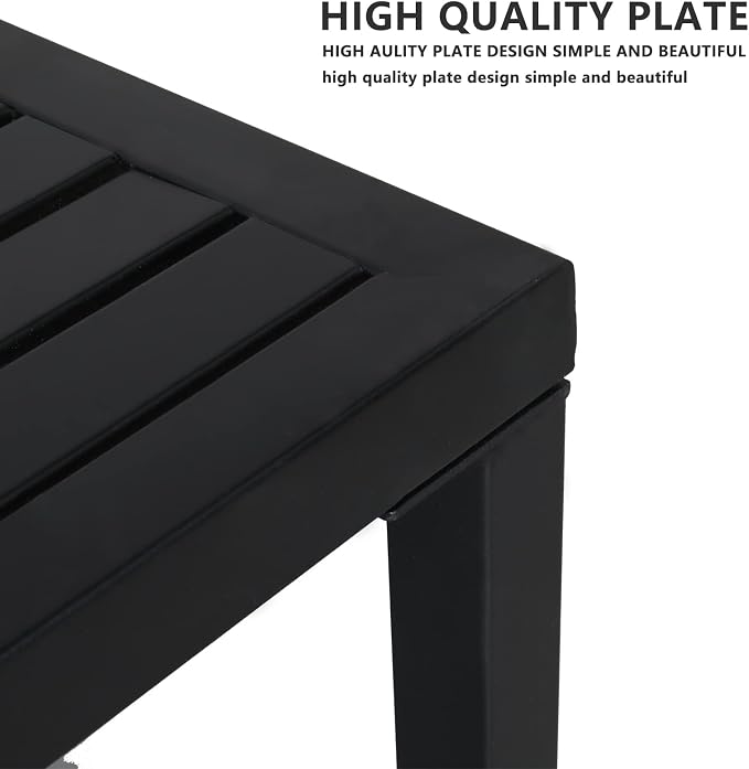 Metal Patio Side Table, Square Small Coffee Tea Bistro Table for Indoor Outdoor, Garden Accent Sofa End Adjustable Outdoor Furniture, Black