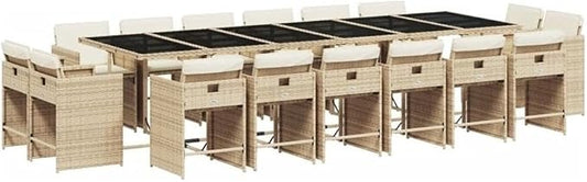 Afuera Living 16 Piece Poly Rattan Patio Dining Set, Black/Cream White Finish, UV-Resistant Material, Includes Cushions, Tempered Glass Table, Modern Outdoor Furniture for Backyard or Patio Dining