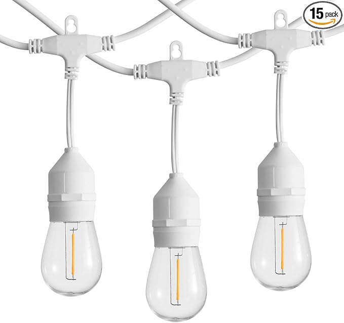 SUNTHIN 50FT Outdoor White String Light with 16 1W LED Shatterproof Filament Bulb for Patio Lights, Backyard, Porch, Party Lights