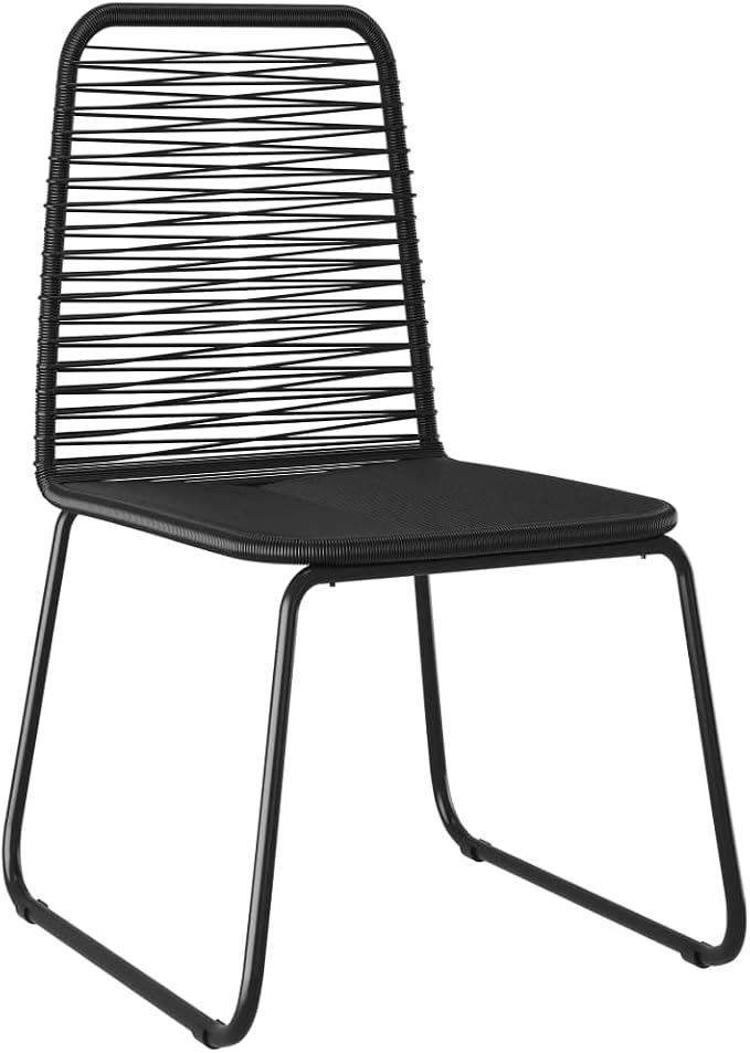 3 Piece Patio Dining Set PVC Rattan Black Outdoor Furniture Set with Glass Tabletop and Lightweight Chairs for Garden, Terrace, Balcony