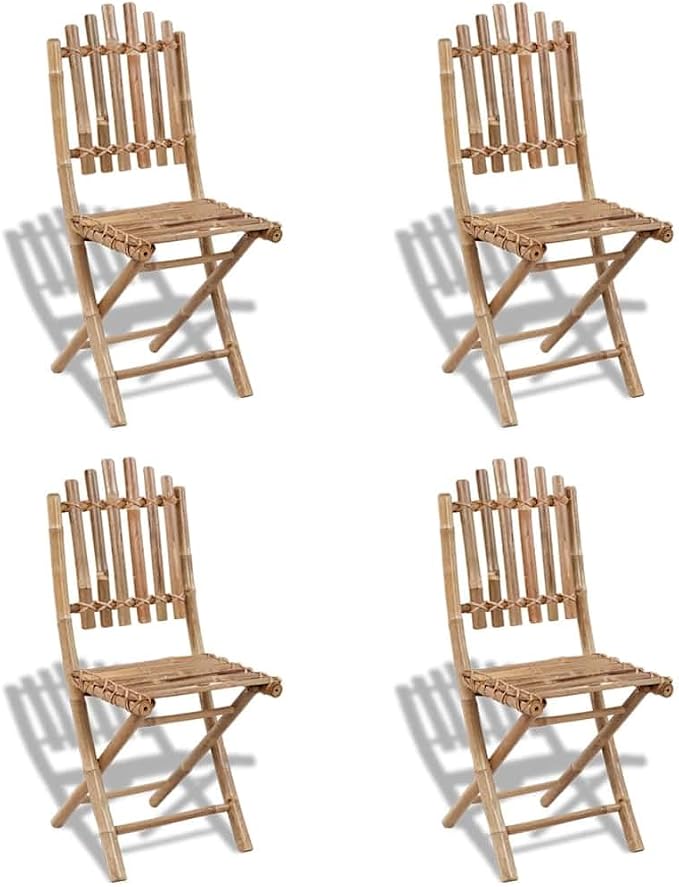 5 Piece Folding Patio Dining Set, 31.5 Inch Round Bamboo Outdoor Table and 4 Chairs for Garden, Backyard and Balcony, Space Saving Wooden Bistro Furniture Set for Al Fresco Dining