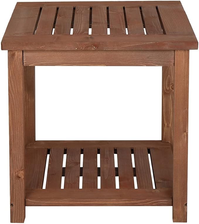 Wood Outdoor Side Table with Storage Shelves, Outdoor Side Table, Small End Tables for Patio, Wooden Accent Furniture for
