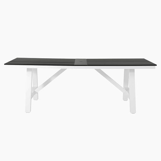 WestinTrends Cape May 90" HDPE Rectangle Outdoor Patio Dining Table with Umbrella Hole and Metal Frame, Gray