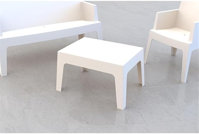 Compamia Box Resin Patio Coffee Table in White, Commercial Grade
