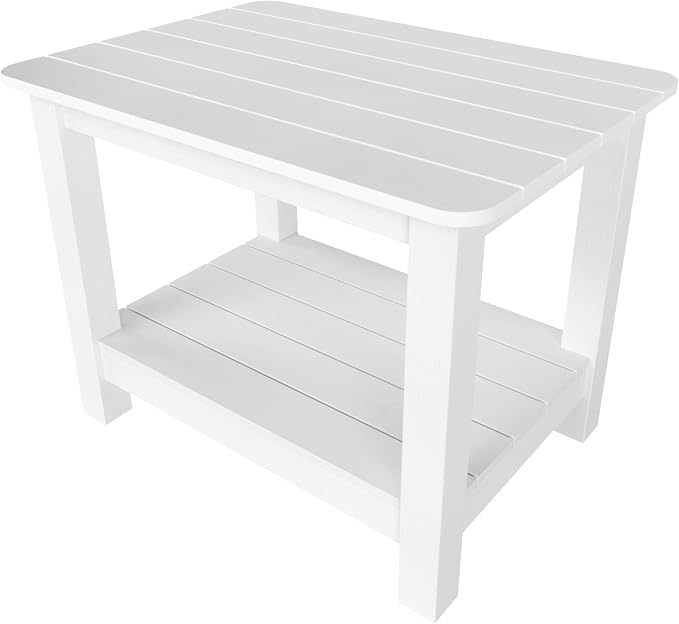 WestinTrends Tuscany Outdoor Side Table, All Weather HIPS 2 Tier Adirondack Small Patio Table with Storage, White