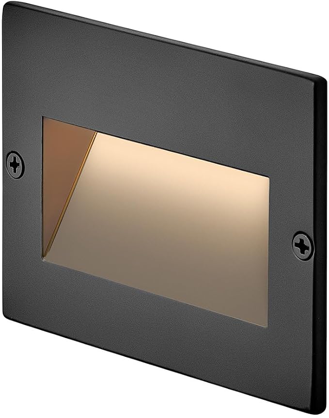 Hinkley Taper 12V Integrated LED Horiz. Step Light, Matte Black Stainless | Recess Mount, Deck Light, Low Voltage, Landscape, Etched Glass, ADA, Outdoor, Aluminum, Wiring Kit Included, Easy Install