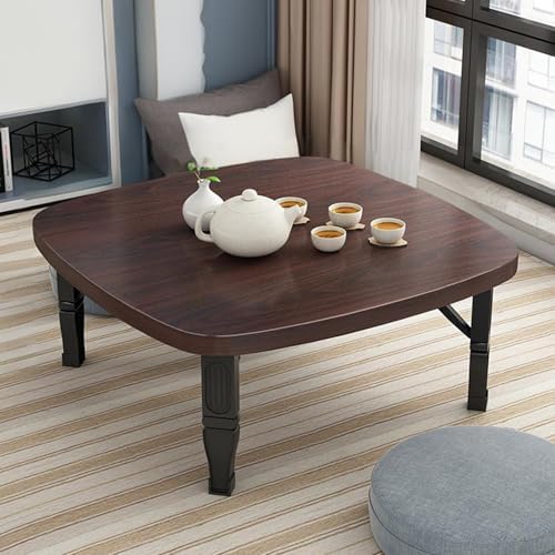 Japanese Folding Low Table, Wooden Space-Saving Floor Desk for Bedroom & Outdoor Use, Ideal for Tea Room, 31.5 x 31.5 in, Compact & Portable Design