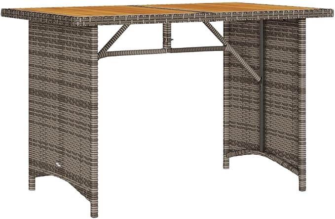 2 Piece Patio Dining Set with Cushions Gray Poly Rattan Outdoor Bistro Table and 3-Seater Sofa Set for Garden Backyard Deck, UV-Proof Acacia Wood Top, Removable Washable Cushion Covers