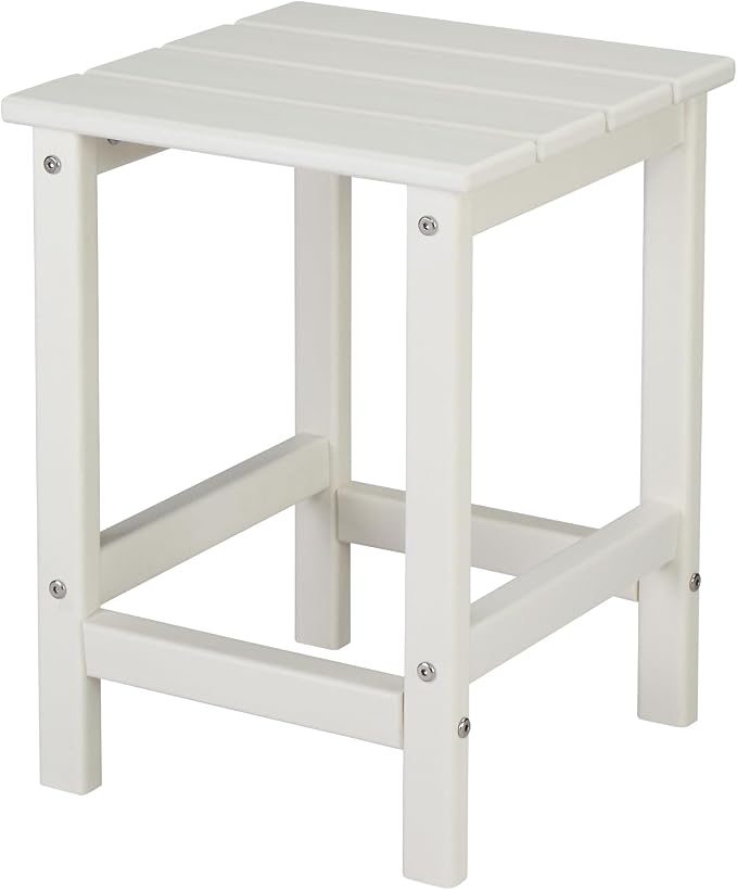 14” HDPE Adirondack Weather Resistant Square Side Table for Patio, Backyard, Pool, Indoor, Beach Use, Easy Maintenance (Square, White)