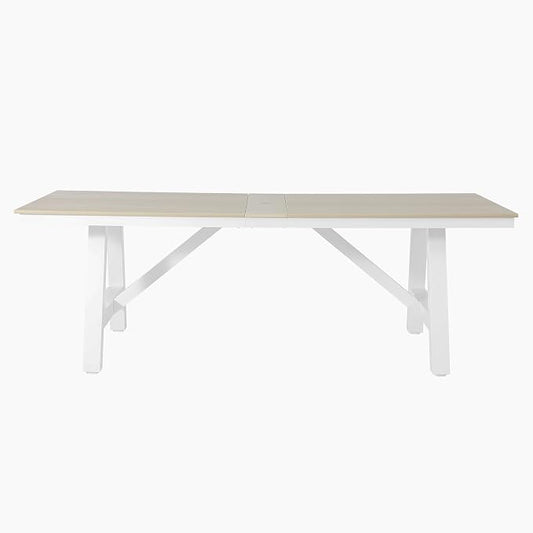 WestinTrends Cape May 90" HDPE Rectangle Outdoor Patio Dining Table with Umbrella Hole and Metal Frame, Sand