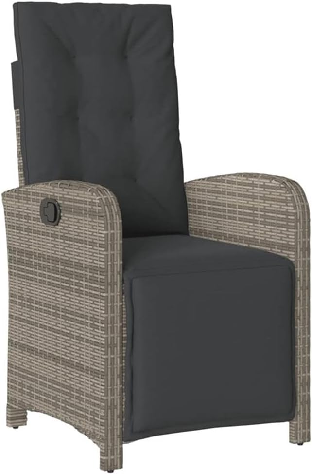 BOWERY HILL Contemporary 7-Piece Rattan Garden Dining Set, Gray Finish, PE Rattan and Steel, Adjustable Reclining Chairs with Cushions, Weather-Resistant, Outdoor Patio or Conservatory Dining Set