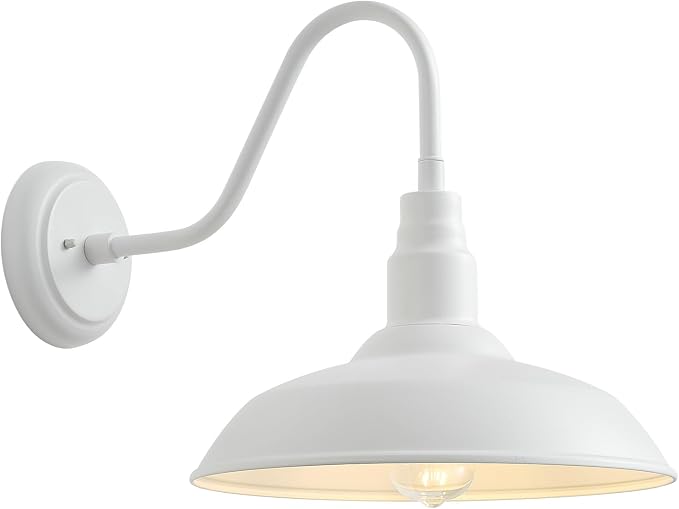 10 Inch Dome Outdoor Gooseneck Barn Lights for Porch, Farmhouse Exterior Light Fixture with Wall Mount, Matte White Outside Patio Wall Sconce for Front Door, Garage, Entryway, Home