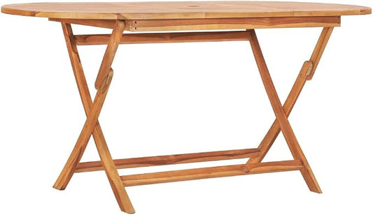 Folding Outdoor Table Natural Teak Solid Teak Wood 63x31.5x29.5 in Practical for Outdoor Dining and Gatherings