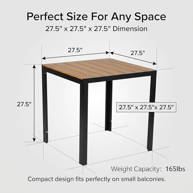 Square Outdoor Patio Table with Alloy Steel Frame and Faux Teak Top, Weather-Resistant Garden Outdoor Dining Table for Balcony,Garden,Patio,Porch, Yard,Poolside