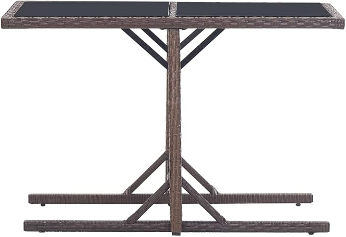 Rectangular Glass Top Outdoor Table Foldable Outdoor Table for Small Spaces Modern Dining with Glass Top Brown Poly Rattan Design