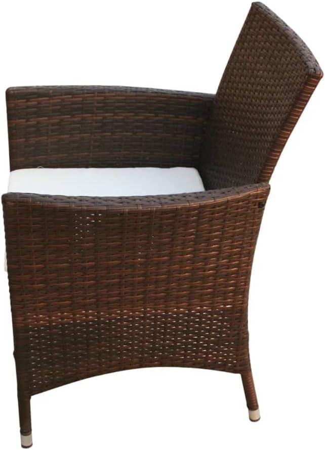 9 Piece Patio Dining Set with Cushions Poly Rattan Brown Outdoor Table and 8 Chairs Glass Top Aluminum Frame Weatherproof for Garden Deck Backyard Entertainment