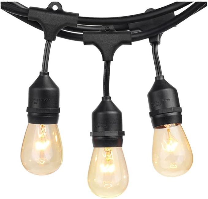 SUNTHIN Outdoor String Lights, 48FT Commercial Grade String Light with 15 11W Dimmable Edison Vintage Bulbs, Hanging for Outside, Patio, Garden, Backyard, Porch, Deck, Pergola, Party