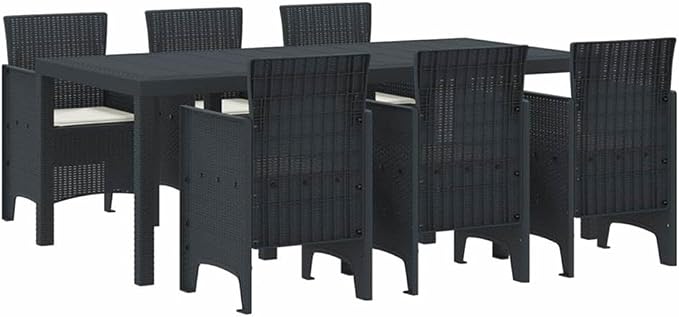 BOWERY HILL 7-Piece Poly Rattan Garden Dining Set, Anthracite Finish, Rectangular Table with Cushioned Chairs, Lightweight Weather-Resistant Outdoor Patio Furniture for Alfresco Dining, Seating for 6