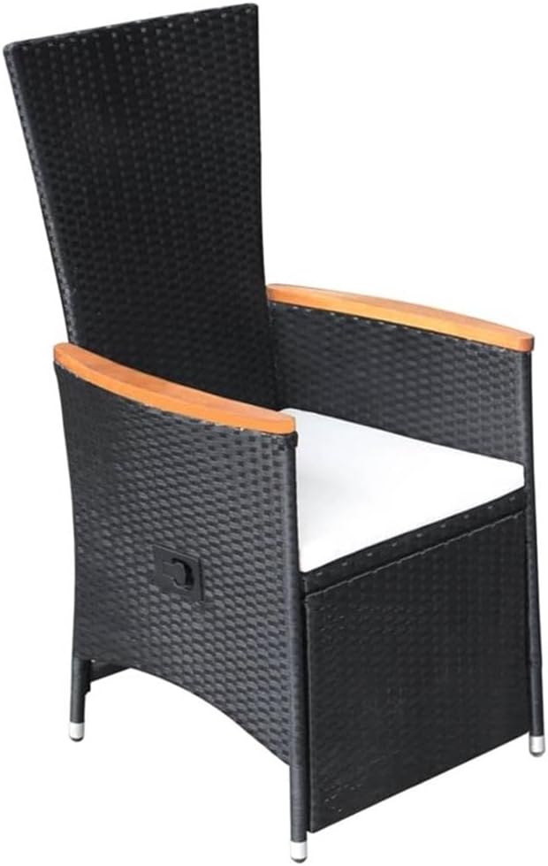 Afuera Living 7-Piece Solid Acacia Wood Patio Dining Set, Black Finish, Weather-Resistant, Adjustable Armrests, Woven PE Rattan Detail, Rustic Outdoor Furniture for Garden or Deck