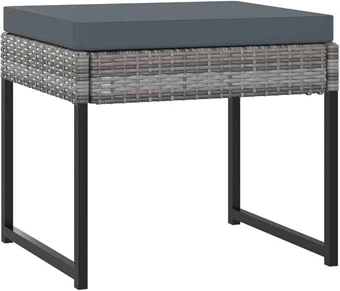 9 Piece Patio Dining Set with Cushions Poly Rattan Gray Outdoor Furniture for 8 People Modern Garden Table and Chairs with Tempered Glass Top Removable Washable Covers