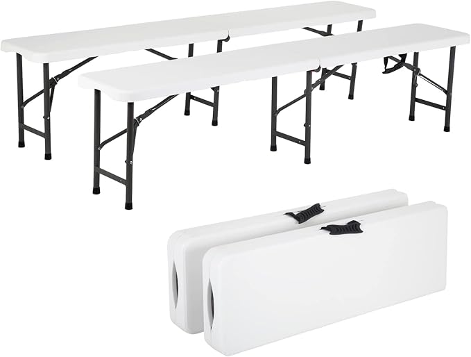 Folding Benches 6Ft Outdoor Dining Table, Portable Picnic Bench Fold Up Lightweight Party Benches, 6 Foot Folding Bench Outdoor Camping Bench, Mesas para Fiestas Beach Outdoor Benches Garden Bench