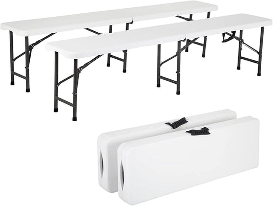 Folding Benches 6Ft Outdoor Dining Table, Portable Picnic Bench Fold Up Lightweight Party Benches, 6 Foot Folding Bench Outdoor Camping Bench, Mesas para Fiestas Beach Outdoor Benches Garden Bench