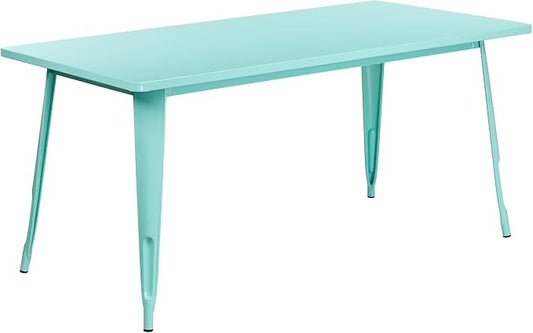 Flash Furniture Charis Commercial Grade 31.5" x 63" Rectangular Mint Green Metal Indoor-Outdoor Table