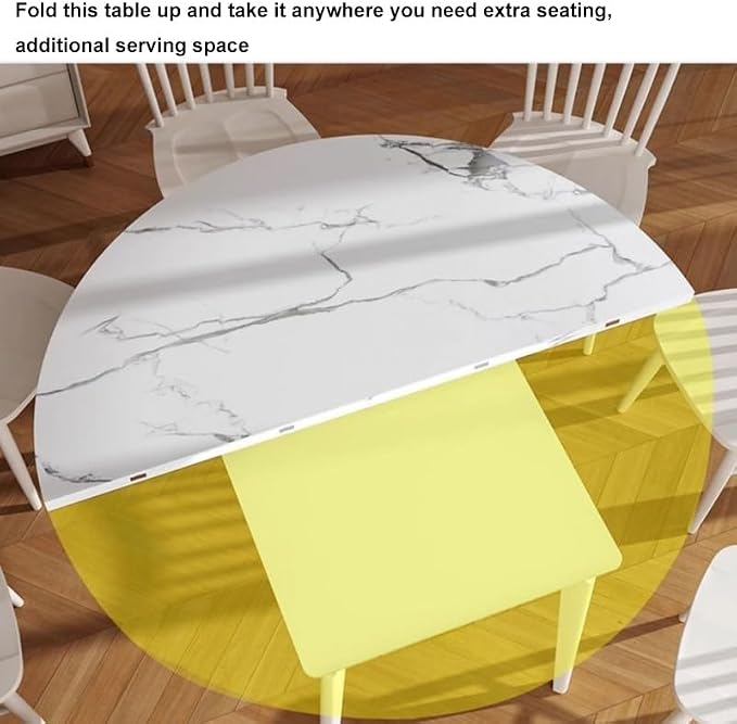 Beige 39.4" Round Folding Table - Space-Saving Half-Fold Design for Kitchen & Patio Dining, Durable Wood with Metal Hardware, Ideal for Home Use & Events