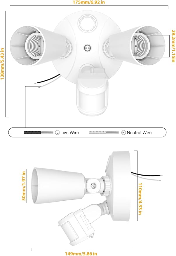 Onforu 2 Pack Motion Sensor Outdoor Lights, Dusk to Dawn Flood Light Fixture, Adjustable Dual PAR38 Heads, Hardwired Floodlight, E26 Base, 300W Max for Garage, Driveway, Yard, Porch, White